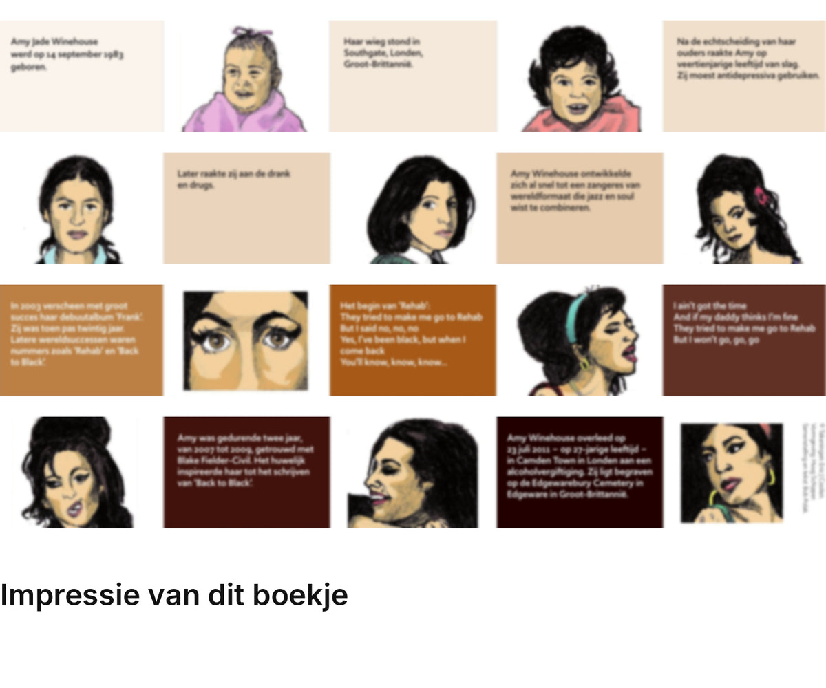 Impressie pagina’s miniatuurboekje Amy Winehouse – De Club van 27 – MatchBoox