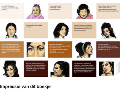 Impressie pagina’s miniatuurboekje Amy Winehouse – De Club van 27 – MatchBoox