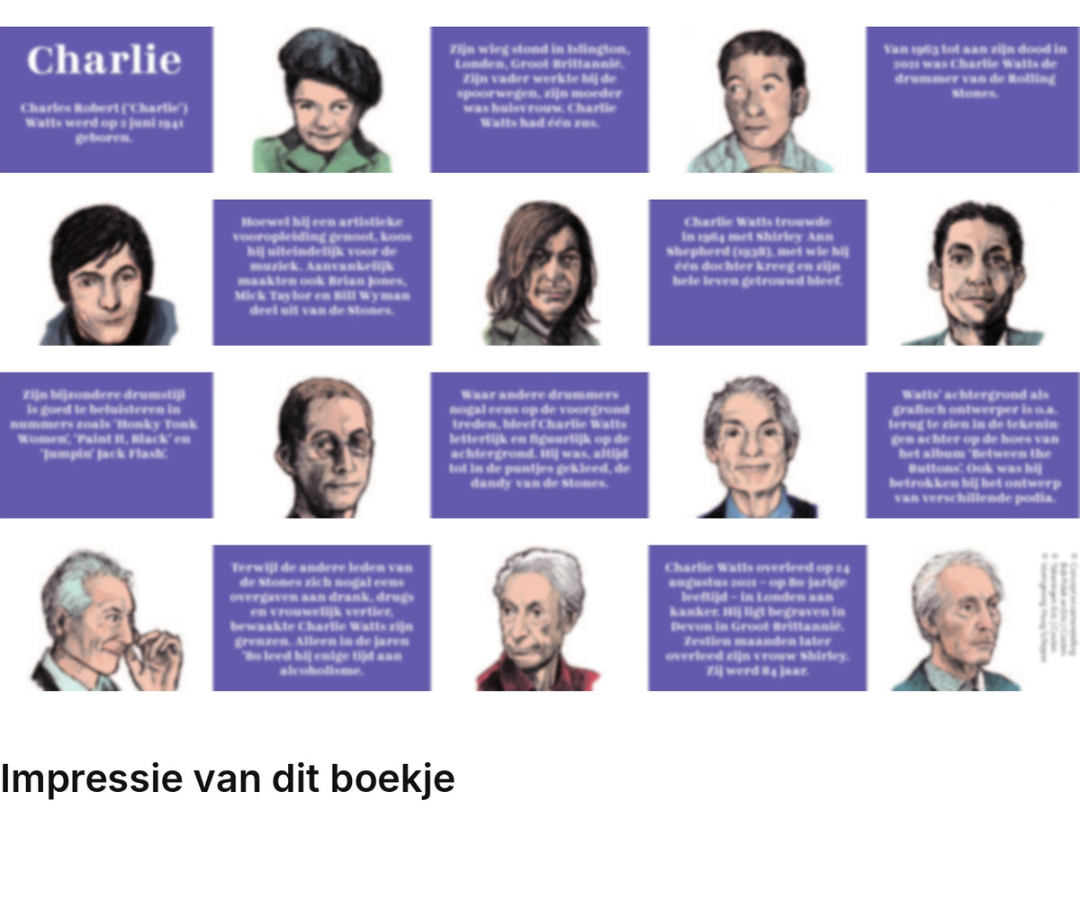Impressie pagina’s miniatuurboekje Charlie Watts – The Rolling Stones – MatchBoox