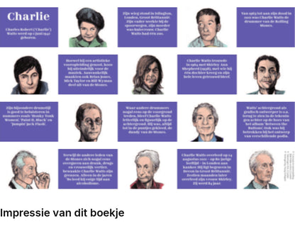 Impressie pagina’s miniatuurboekje Charlie Watts – The Rolling Stones – MatchBoox