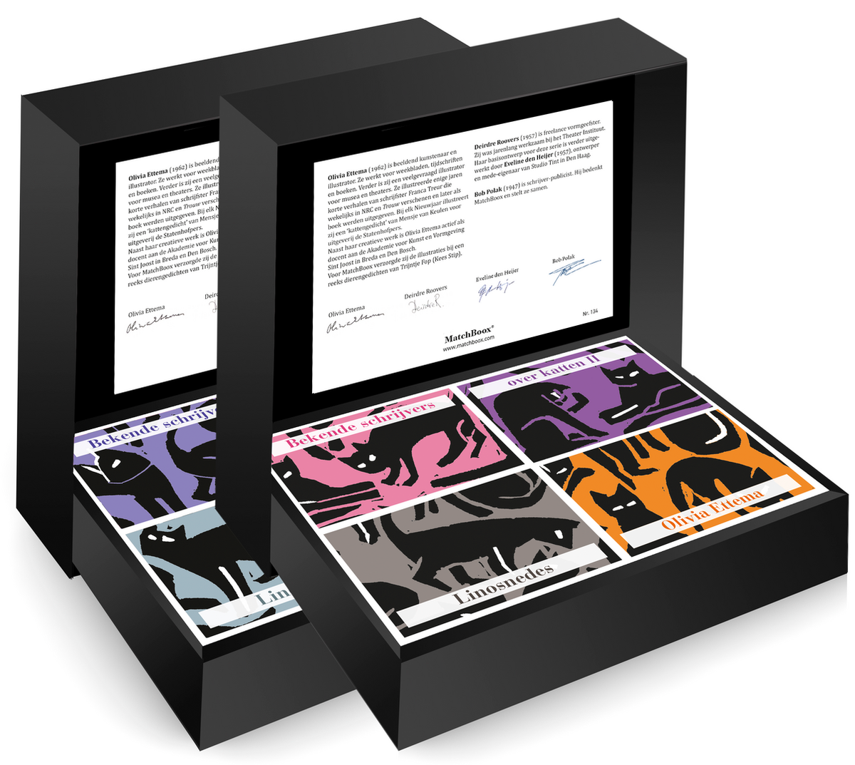 Eveline den Heijer vormgeving – Bekende schrijvers over katten Series 1 + 2, complete serie – MatchBoox Mini boekjes