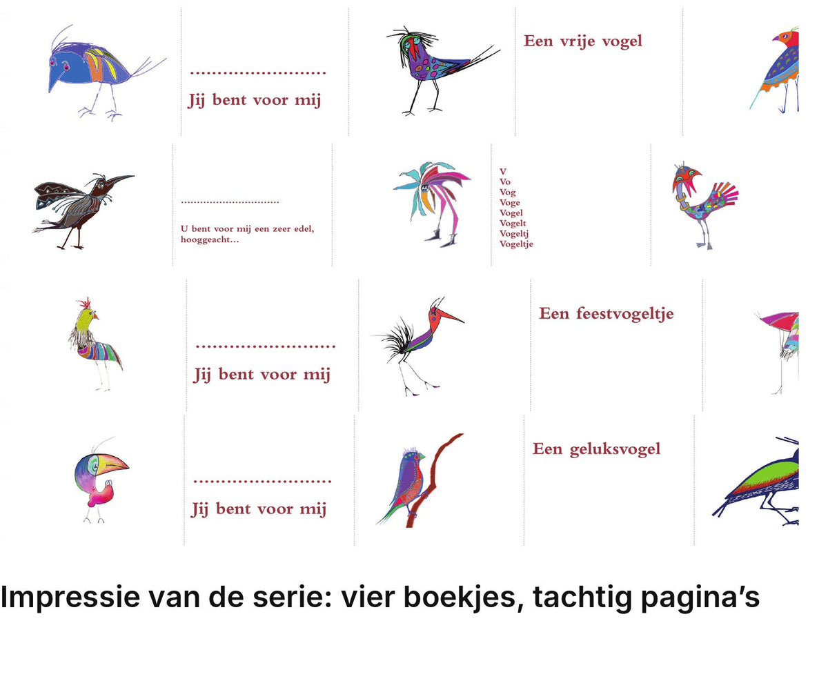 Impressie pagina’s serie miniatuurboekjes Fantastische Vogels Serie – MatchBoox