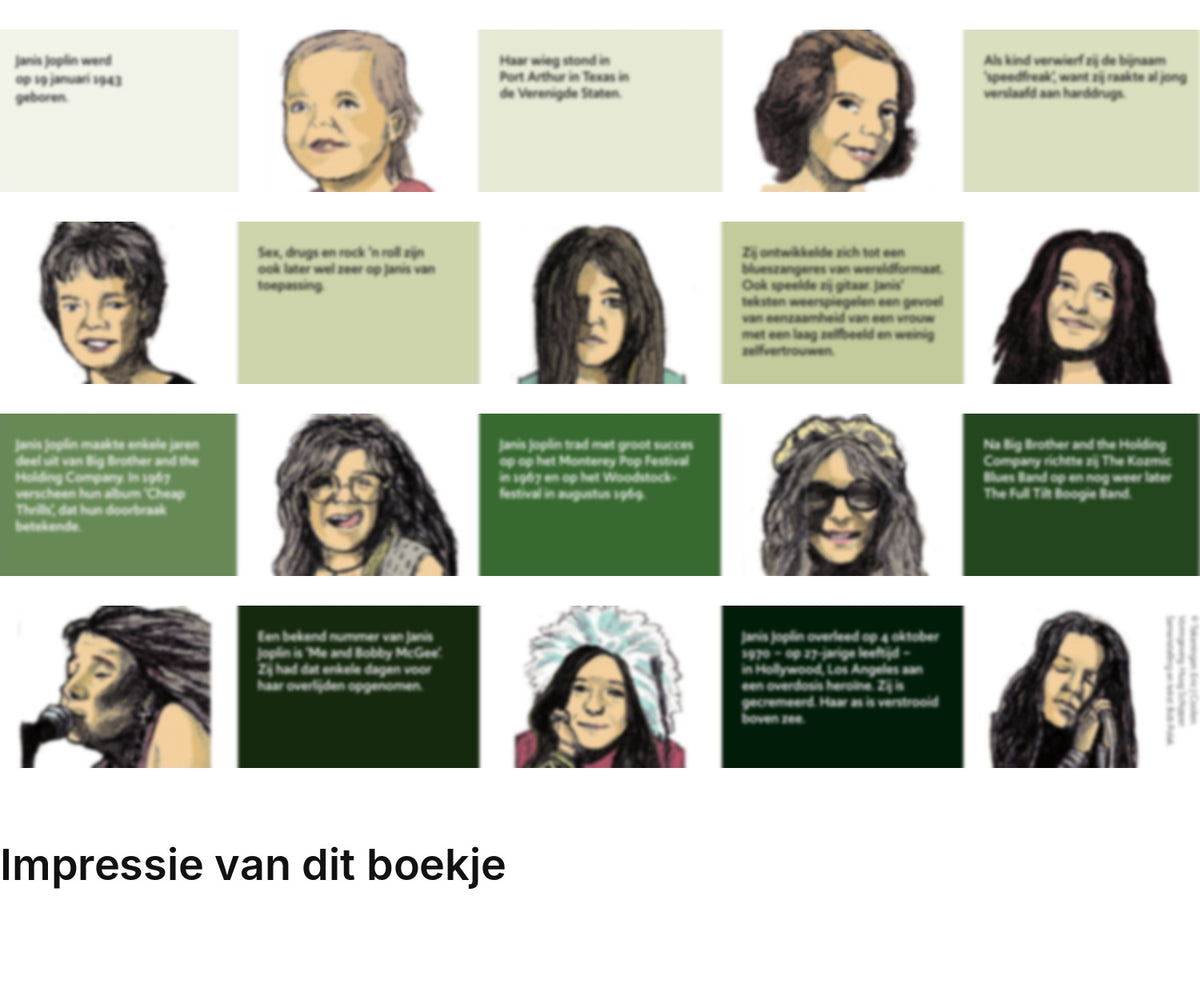 Impressie pagina’s miniatuurboekje Janis Joplin – De Club van 27 – MatchBoox