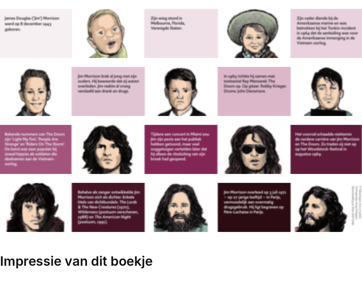 Impressie pagina’s miniatuurboekje Jim Morrison – De Club van 27 – MatchBoox