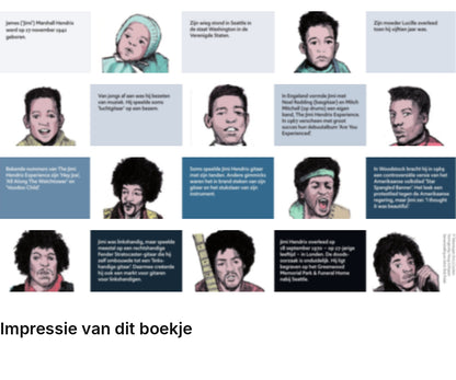 Impressie pagina’s miniatuurboekje Jimi Hendrix – De Club van 27 – MatchBoox