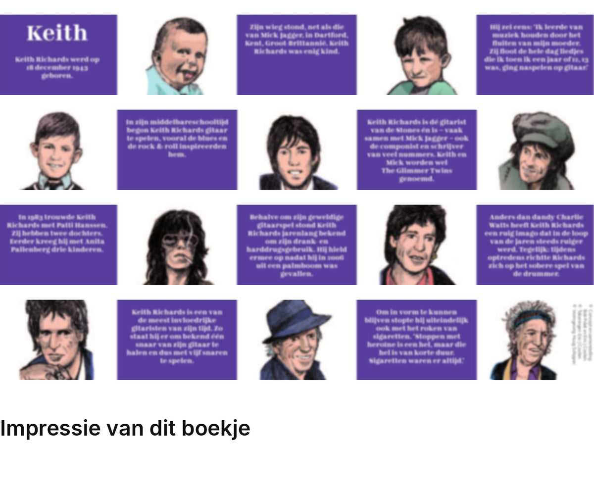 Impressie pagina’s miniatuurboekje Keith Richards – The Rolling Stones – MatchBoox