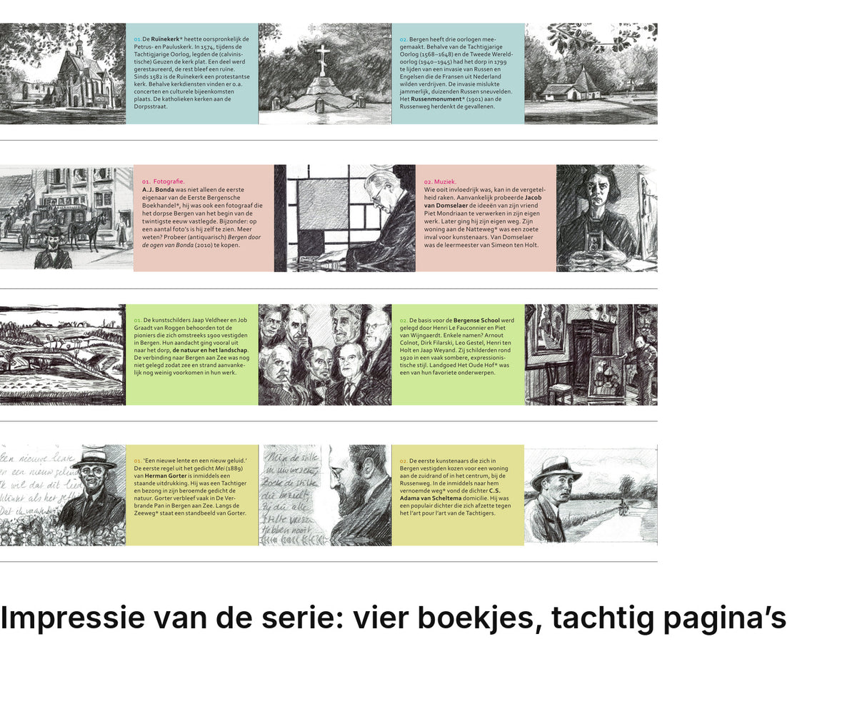 Impressie pagina’s serie miniatuurboekjes Kunst in Bergen (N.-H.) Serie – MatchBoox