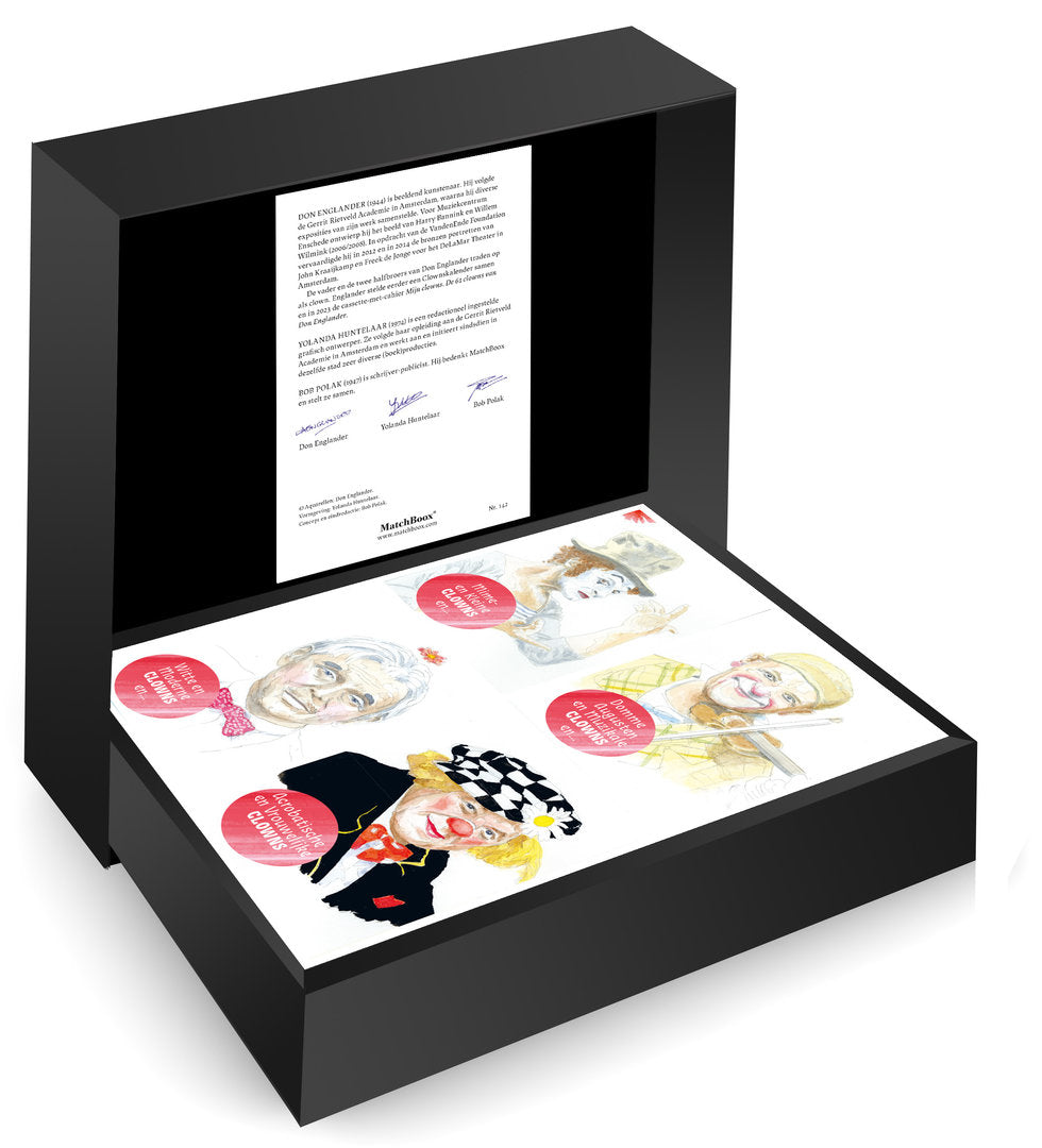Beroemde Clowns Serie in een luxe zwarte MatchBoox-cassette – MatchBoox productafbeelding