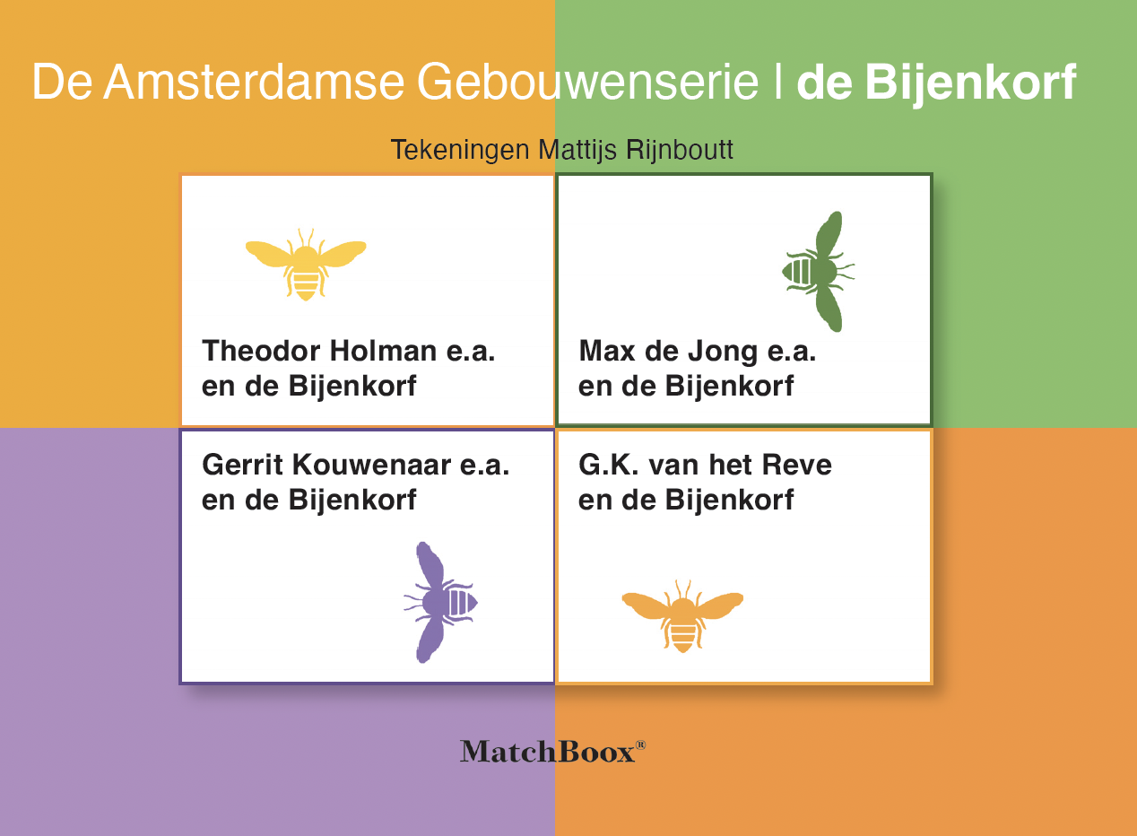 Overzicht van De Amsterdamse Gebouwenserie | De Bijenkorf met MatchBoox-miniatuurboeken – MatchBoox productafbeelding