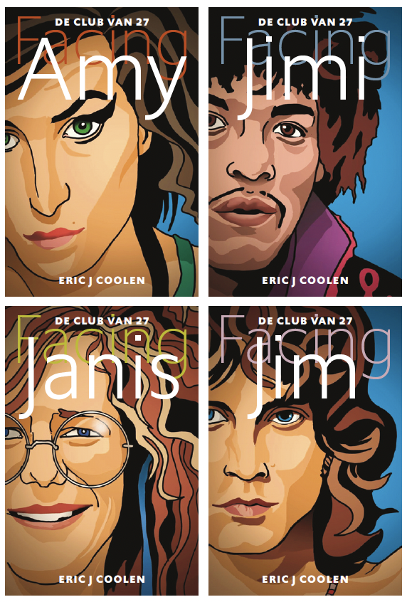 Overzicht van De Club van 27 Serie – Amy, Jimi, Janis en Jim met MatchBoox-miniatuurboeken – MatchBoox productafbeelding 1