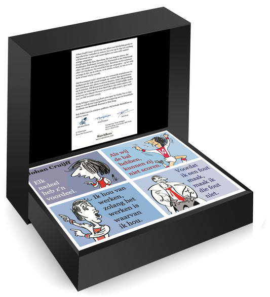 Dik Bruynesteyn tekeningen – Johan Cruijff Serie in een luxe zwarte MatchBoox-cassette – MatchBoox miniatuurboek