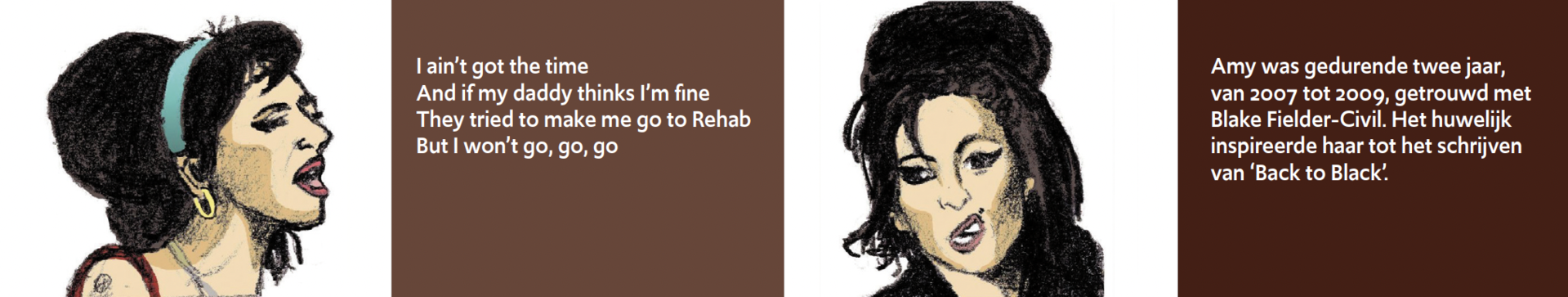 Inkijkpagina uit Eric J. Coolen portretten – Amy Winehouse – De Club van 27, met tekst en originele illustraties (2) – MatchBoox productafbeelding 3