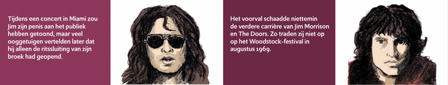 Inkijkpagina uit Eric J. Coolen portretten – Jim Morrison – De Club van 27, met tekst en originele illustraties (2) – MatchBoox productafbeelding