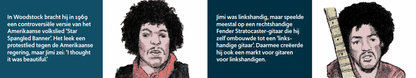 Inkijkpagina uit Eric J. Coolen portretten – Jimi Hendrix – De Club van 27, met tekst en originele illustraties