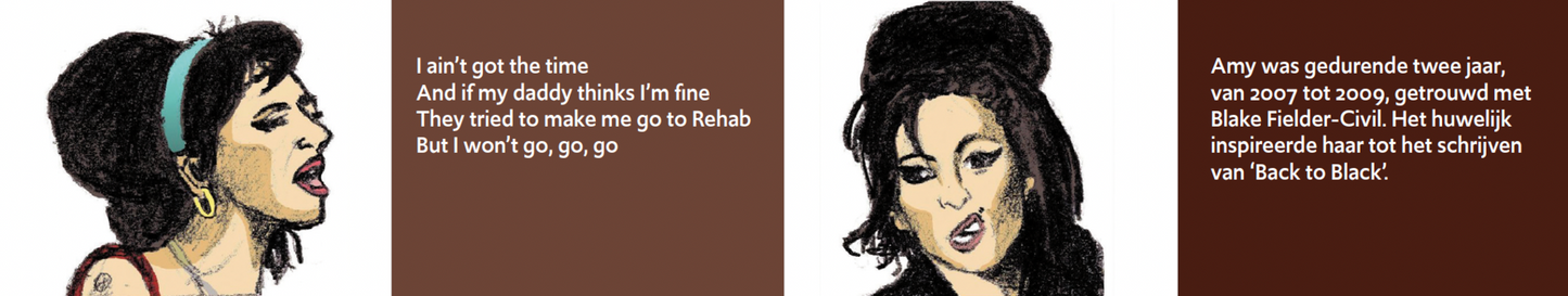 Inkijkpagina uit Amy Winehouse – De Club van 27, met tekst en originele illustraties (2) – MatchBoox productafbeelding