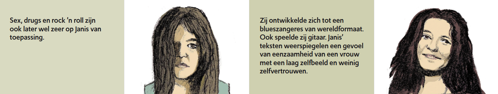Inkijkpagina uit Janis Joplin – De Club van 27, met tekst en originele illustraties – MatchBoox productafbeelding 3