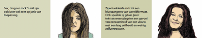 Inkijkpagina uit Janis Joplin – De Club van 27, met tekst en originele illustraties
