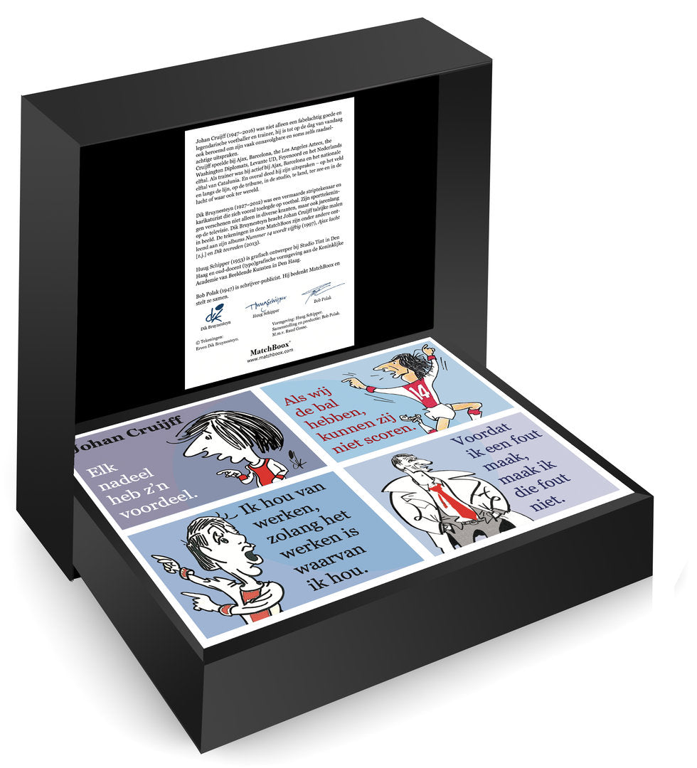 Johan Cruijff Serie in een luxe zwarte MatchBoox-cassette – MatchBoox productafbeelding