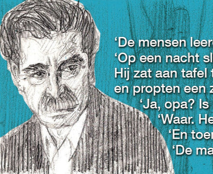 Inkijkpagina uit Kader Abdolah – En toen waren wij aan de beurt, met tekst en originele illustraties