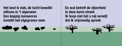 Inkijkpagina uit Lies Kindt illustraties – Oost-Groningen, met tekst en originele illustraties
