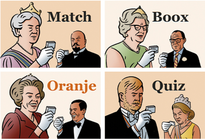 Inkijkpagina uit Erik Varekamp illustraties – Lang Leve Ons Oranjehuis, met tekst en originele illustraties