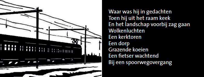 Inkijkpagina uit Stef Bos – Hoe valt een schrijver uit de trein, met tekst en originele illustraties – MatchBoox productafbeelding 3