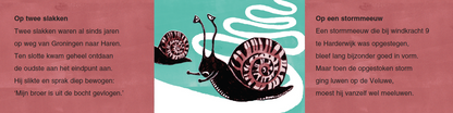 Inkijkpagina uit Trijntje Fop – op twee slakken, met tekst en originele illustraties