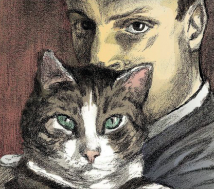 Inkijkpagina uit Vier grote schrijvers Serie, met tekst en originele illustraties