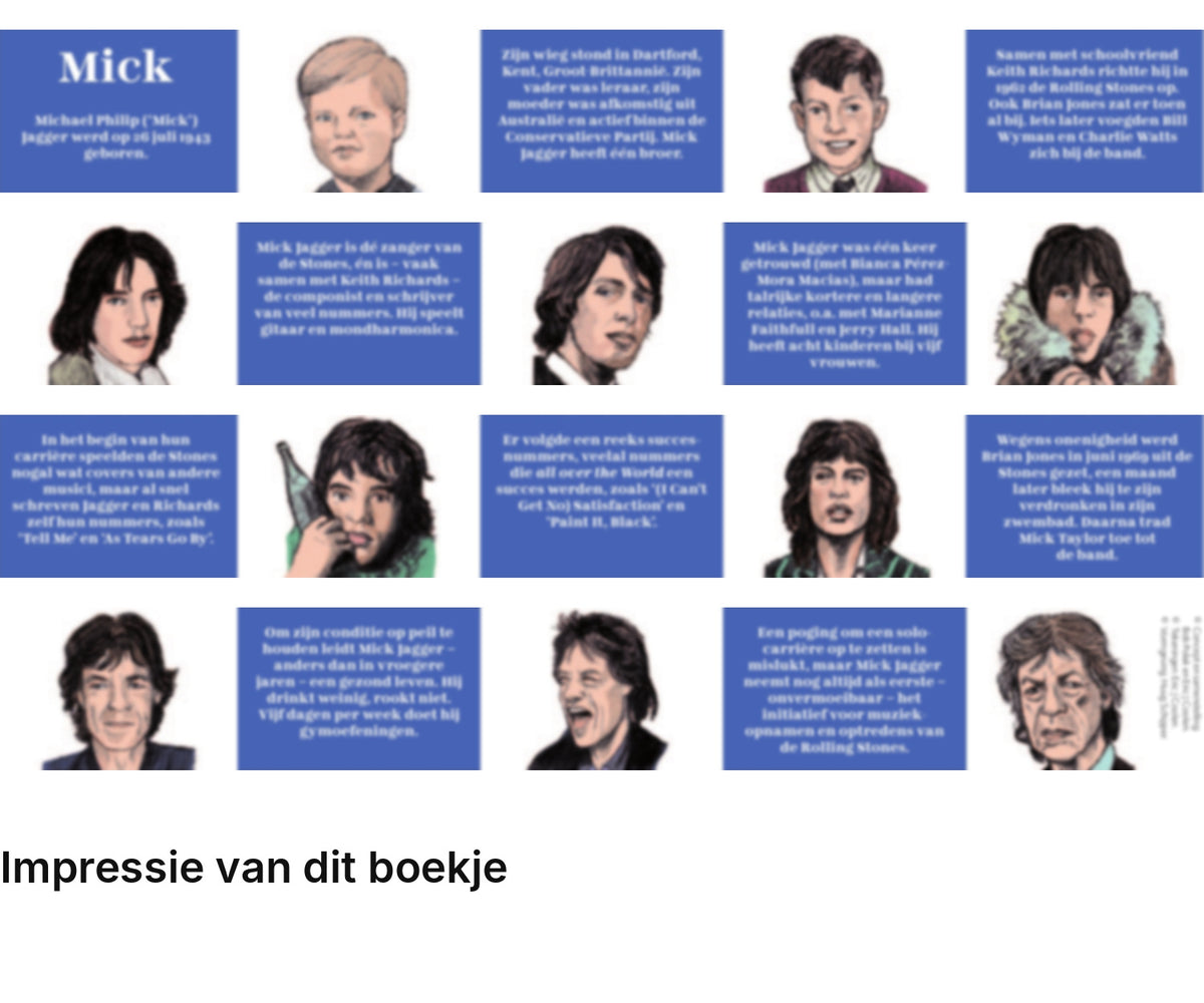 Impressie pagina’s miniatuurboekje Mick Jagger – The Rolling Stones – MatchBoox