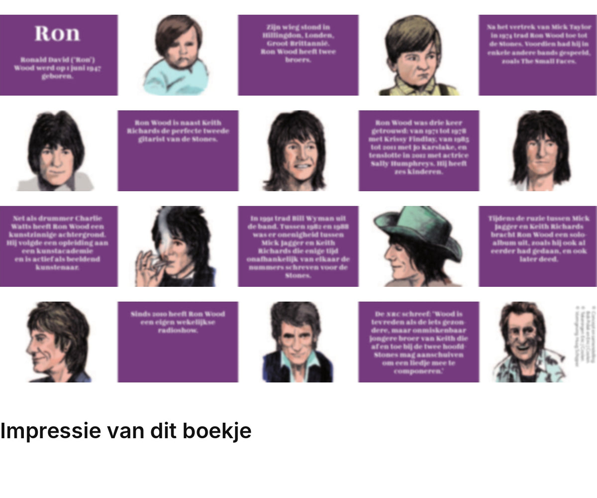 Impressie pagina’s miniatuurboekje Ron Wood – The Rolling Stones – MatchBoox