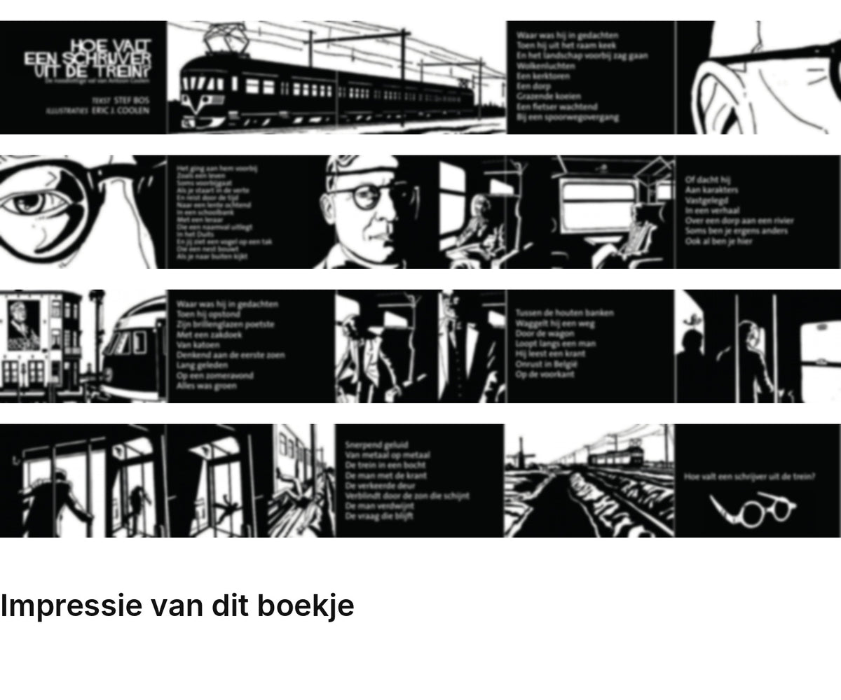 Impressie pagina’s miniatuurboekje Stef Bos – Hoe valt een schrijver uit de trein – MatchBoox