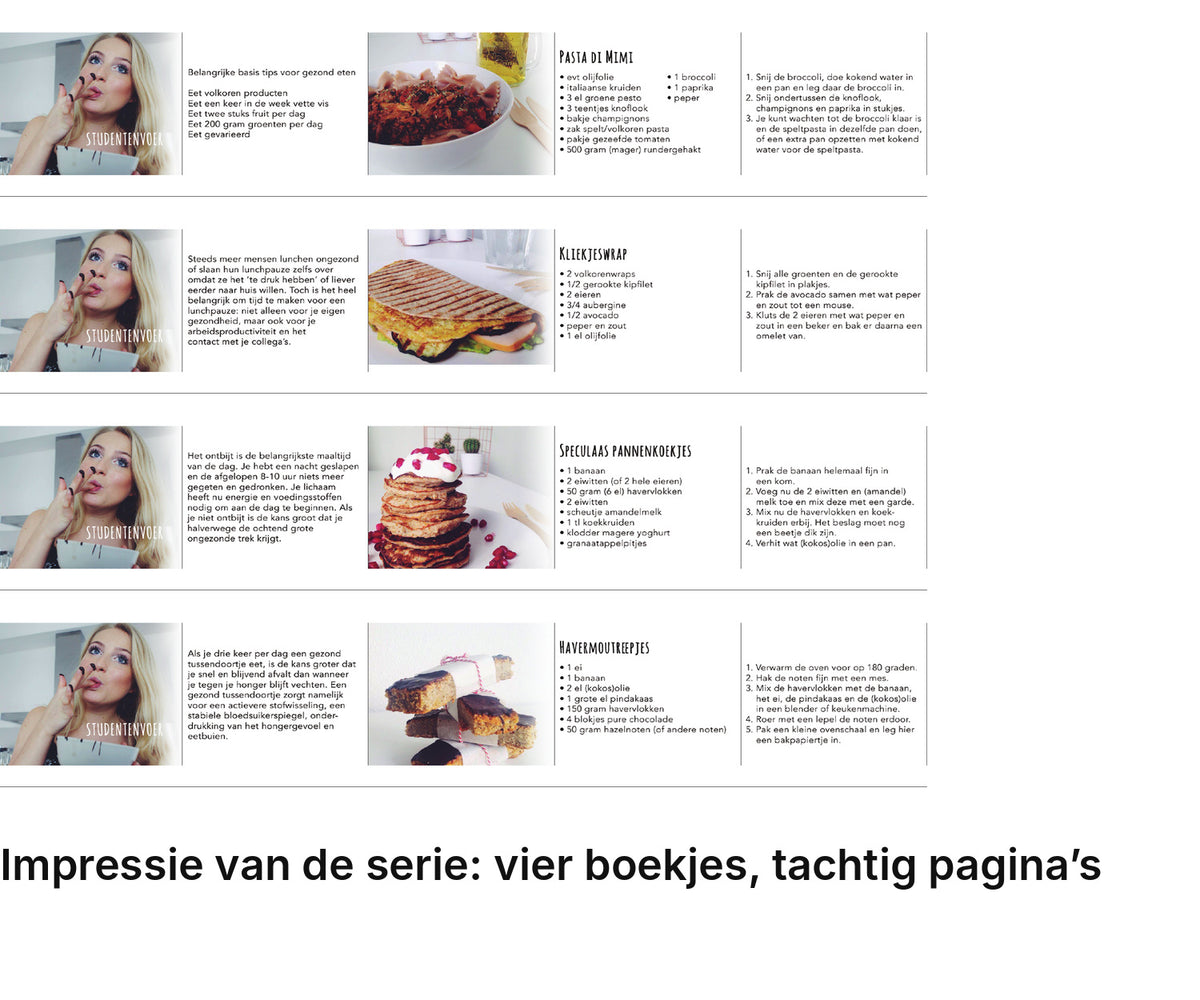 Impressie pagina’s serie miniatuurboekjes Studentenvoer – FoodBox Serie – MatchBoox