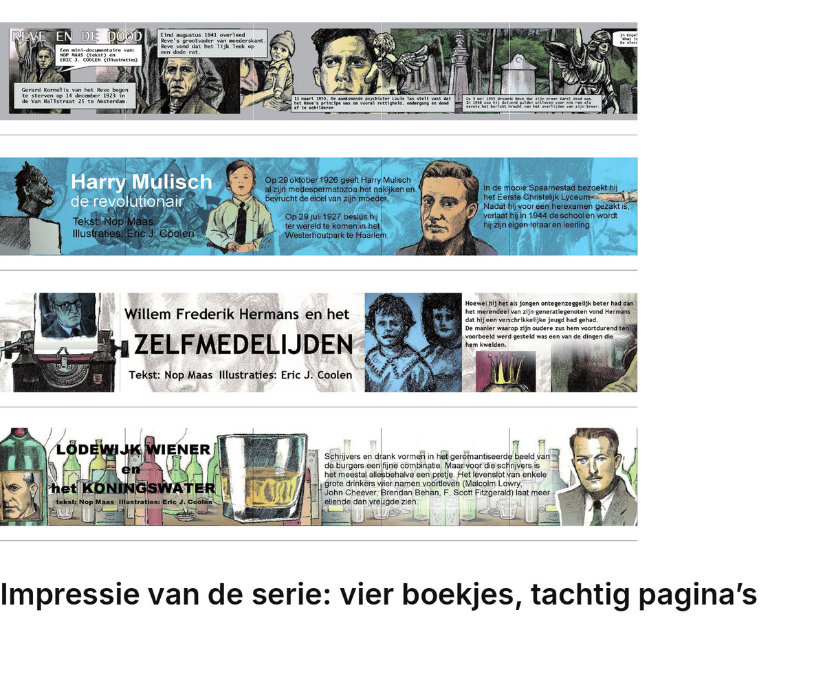 Impressie pagina’s serie miniatuurboekjes Vier grote schrijvers Serie – MatchBoox