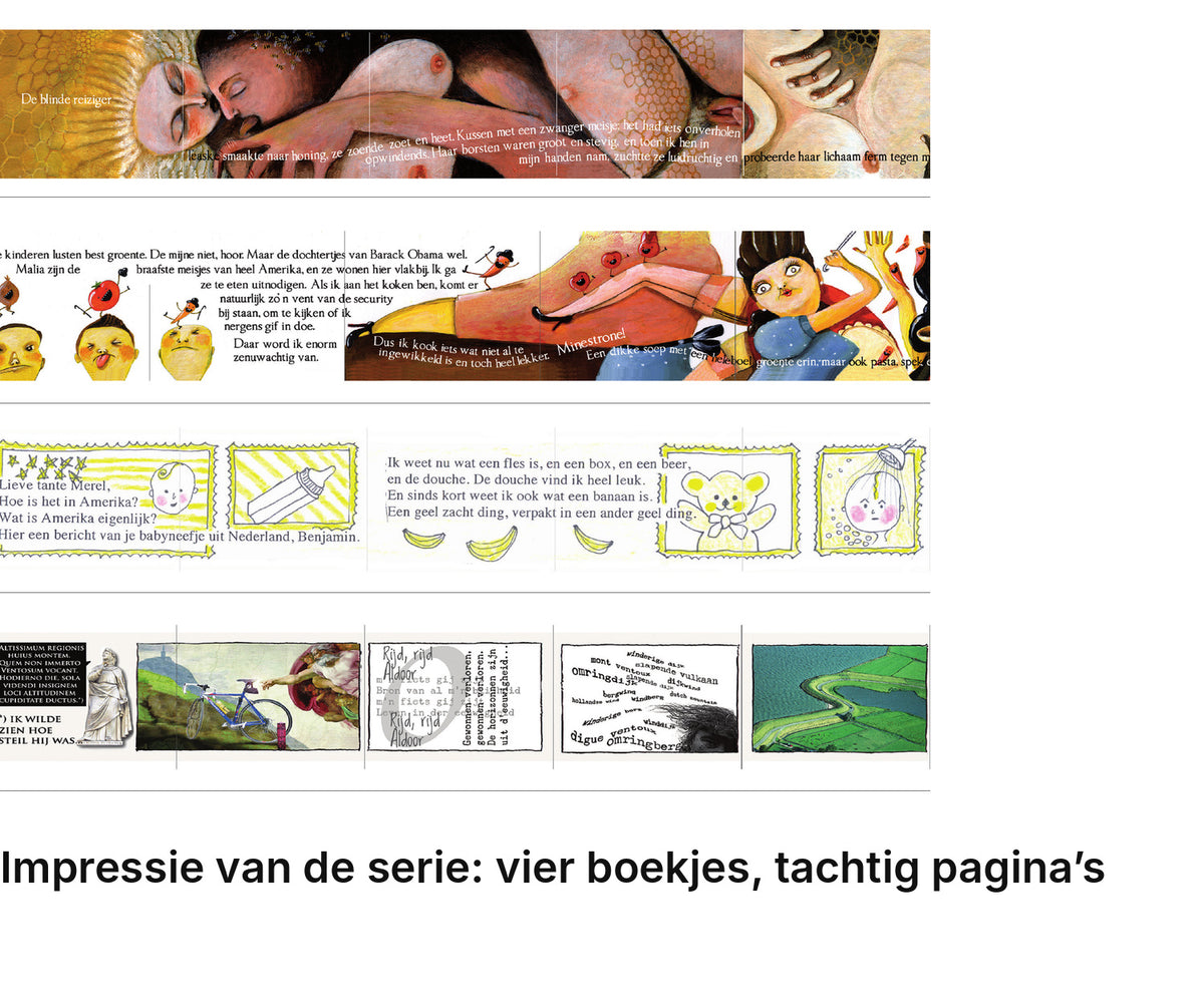 Impressie pagina’s serie miniatuurboekjes Volkskrant Serie 1 – MatchBoox