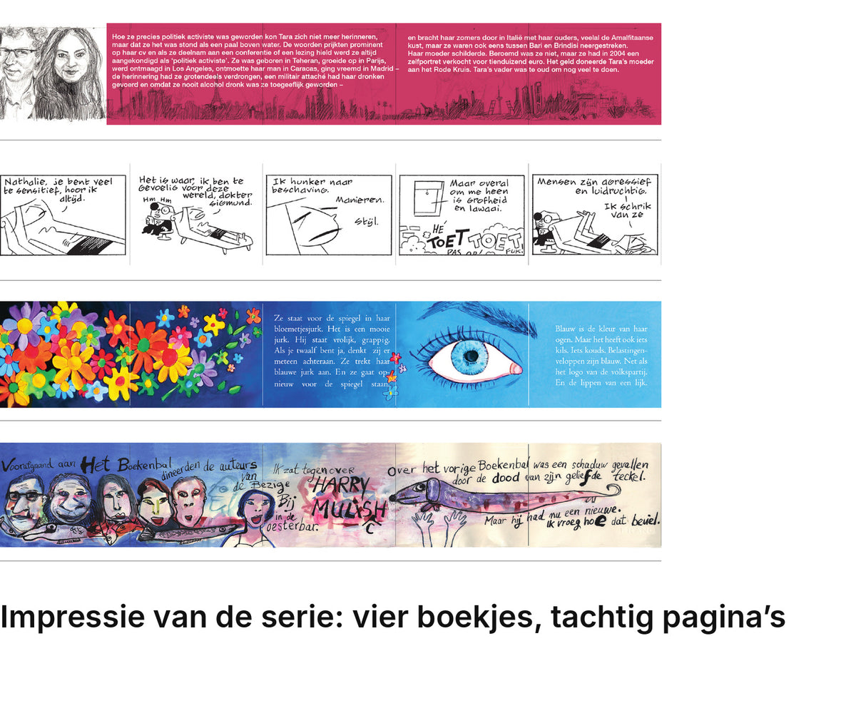Impressie pagina’s serie miniatuurboekjes Volkskrant Serie 2 – MatchBoox