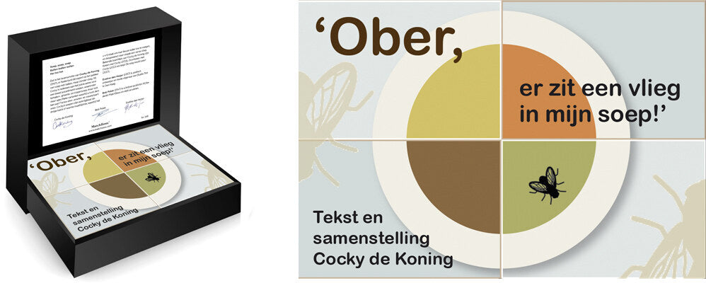Cocky's Soepen Serie met vier humoristische miniatuurboeken rond Ober, er zit een vlieg in mijn soep, samengesteld door Cocky de Koning.