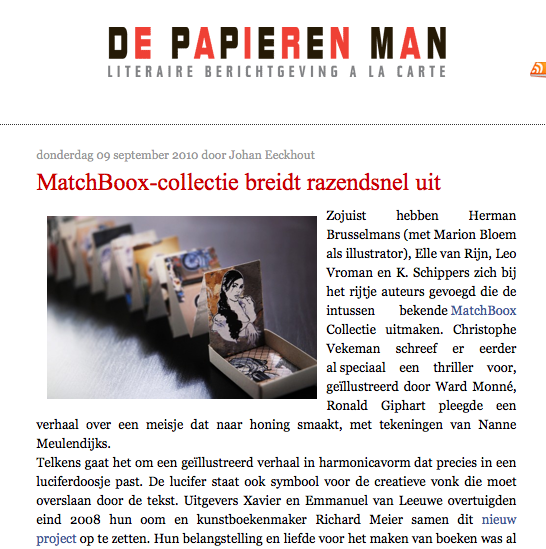 Persartikel over MatchBoox in De Papieren Man: MatchBoox-collectie reist ranzend uit