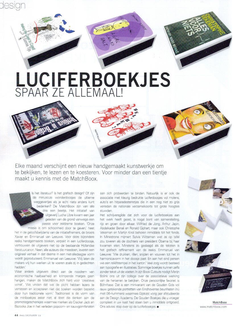 Persartikel over MatchBoox in Eigen Huis & Interieur: Luciferboekjes