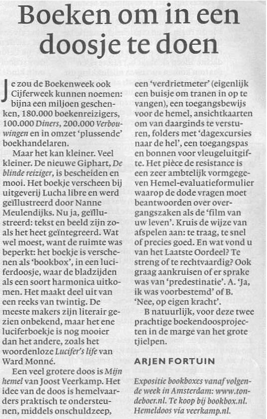 Persartikel over MatchBoox in NRC: Boeken om in een doosje te doen